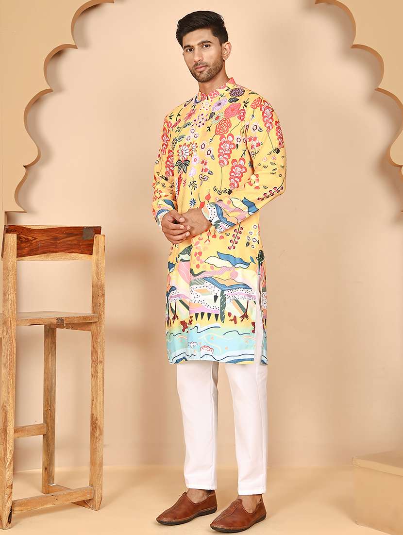 men mandarin neck kurta pyjama ethnic wear set - 21977964 - Standard Image - 1
