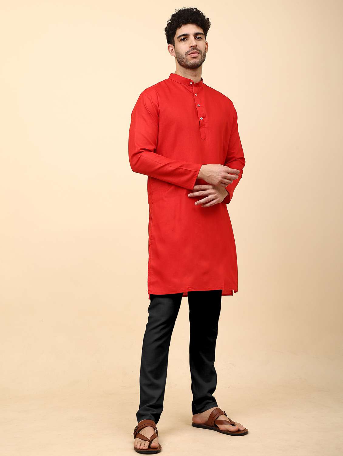 men pack of 2 solid mandarin neck kurta pyjama ethnic wear set - 21977967 -  Standard Image - 1