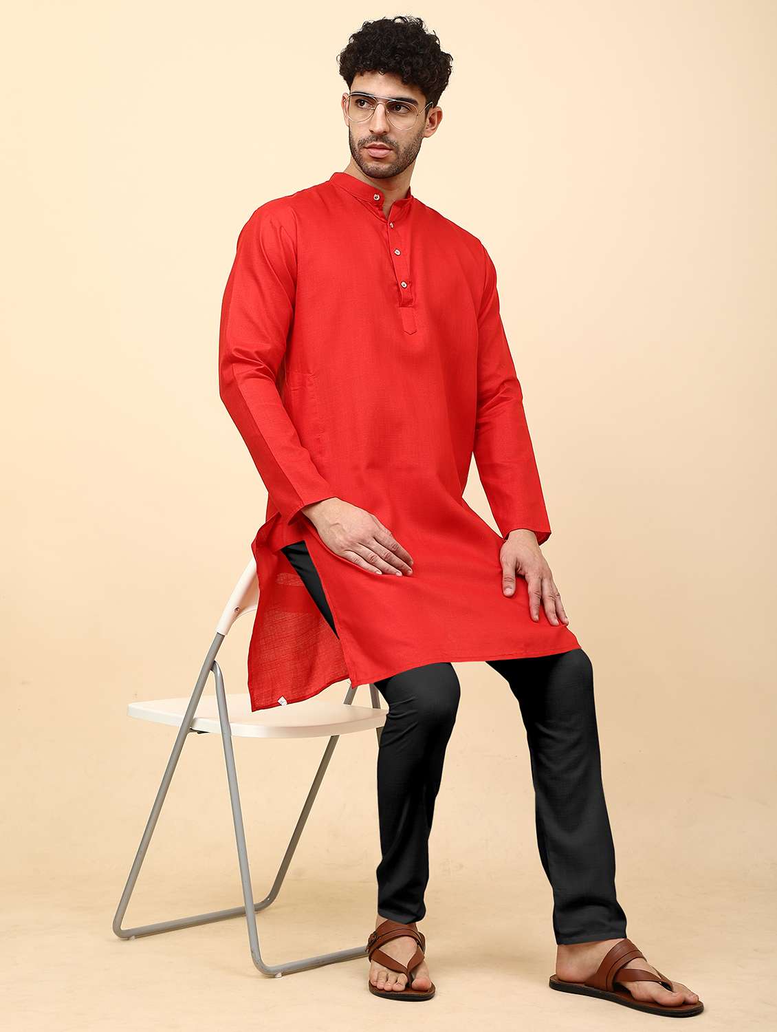 men pack of 2 solid mandarin neck kurta pyjama ethnic wear set - 21977978 -  Standard Image - 4