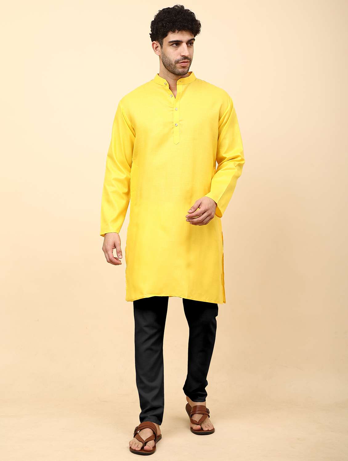 men pack of 2 solid mandarin neck kurta pyjama ethnic wear set - 21977991 -  Standard Image - 1