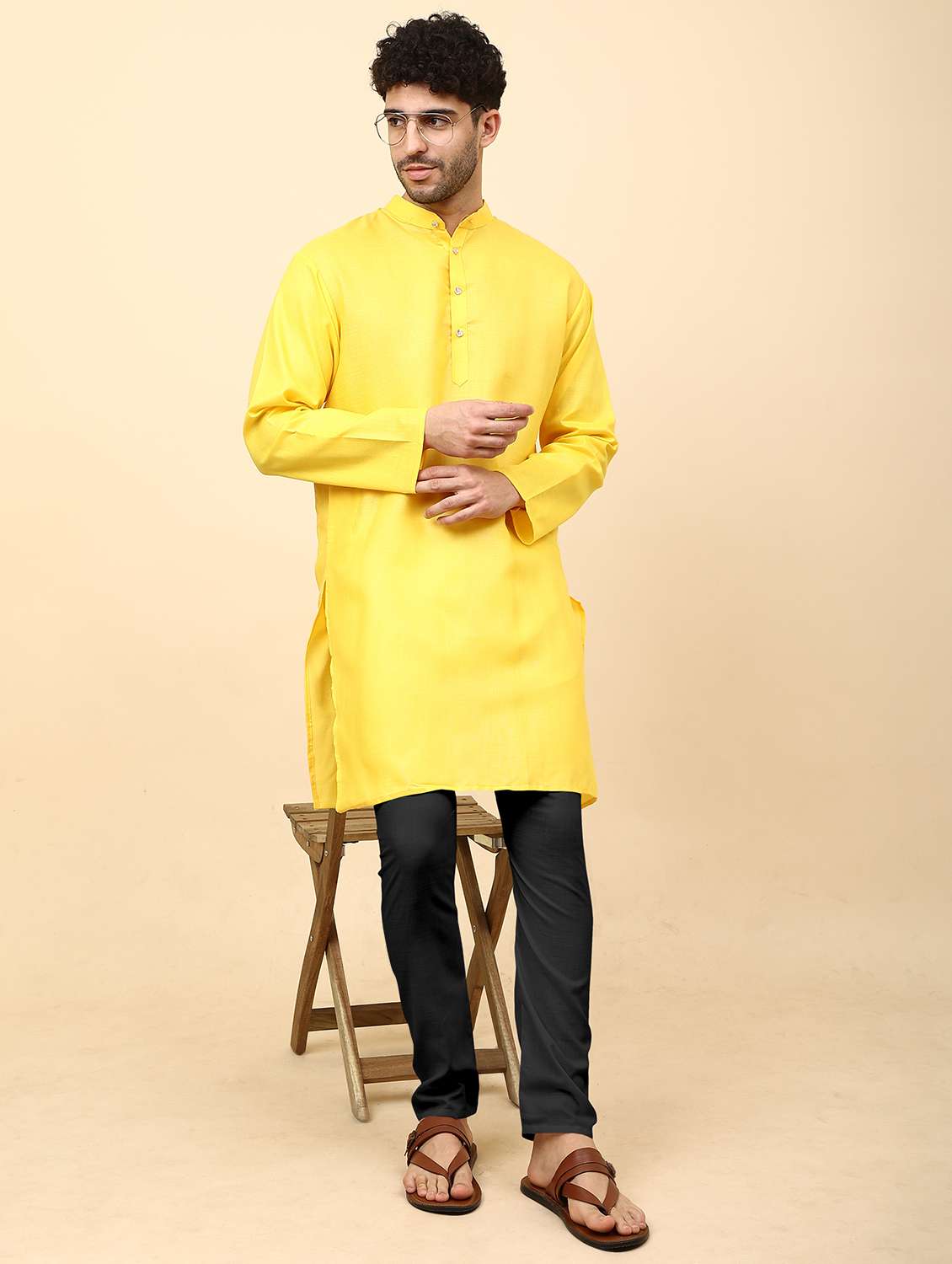 men pack of 2 solid mandarin neck kurta pyjama ethnic wear set - 21977992 -  Standard Image - 4