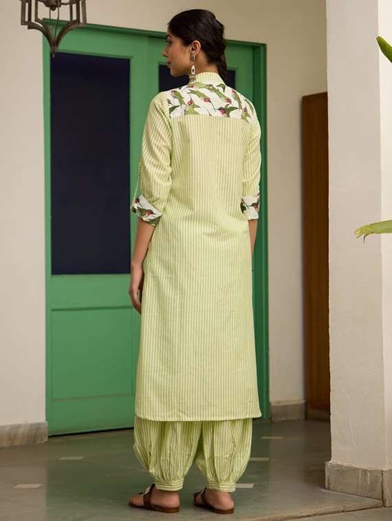 women striped three quarter sleeve kurta salwar set - 21978004 -  Standard Image - 1