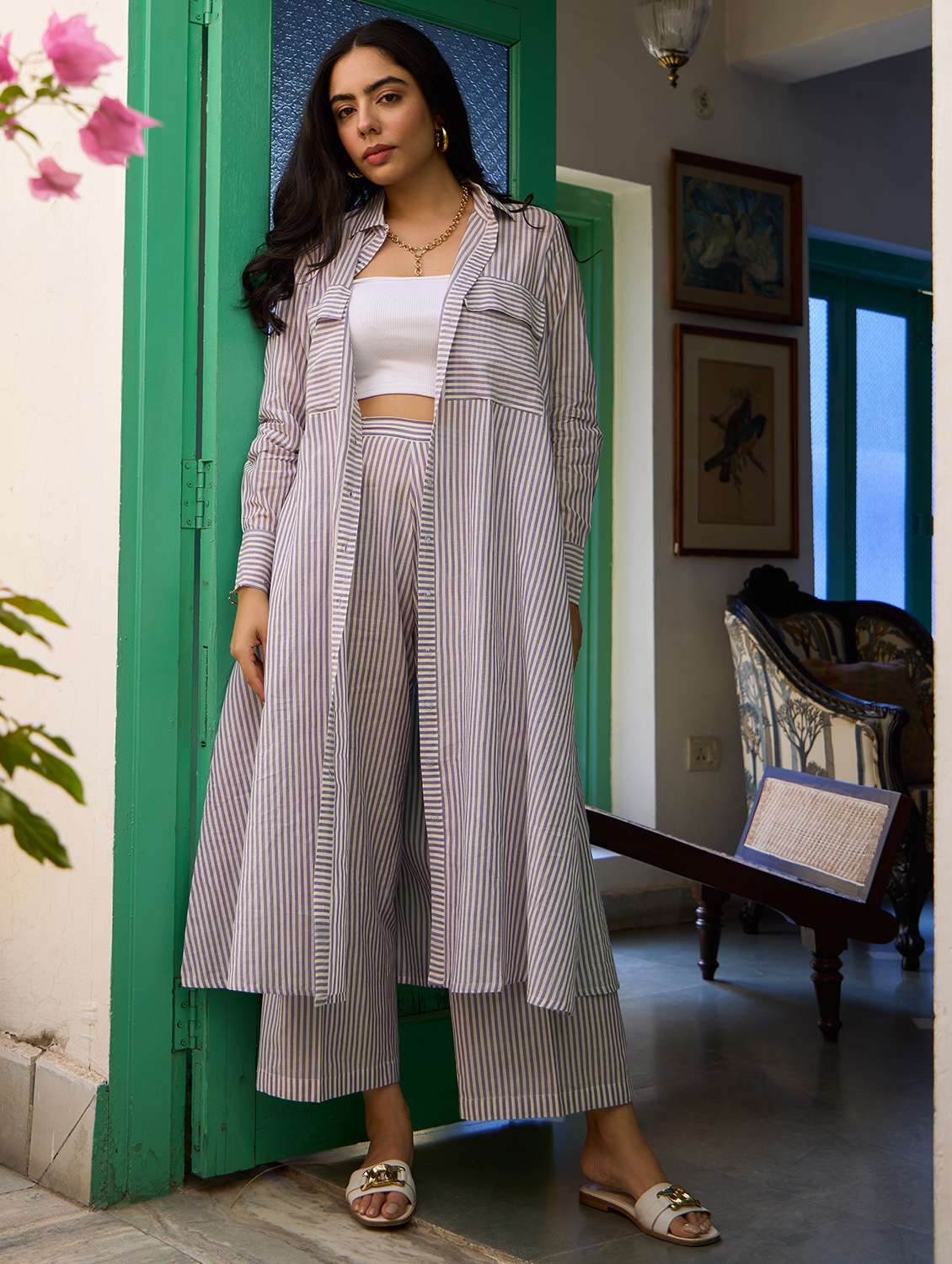 women striped long sleeve relaxed fit co ord set - 21978005 -  Standard Image - 1