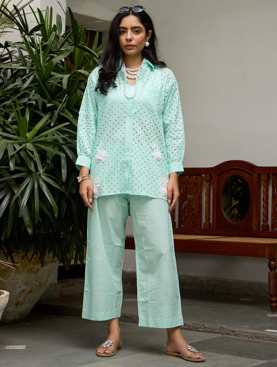 women solid with work long sleeve ethnic co-ord set - 21978029 -  Standard Image - 1