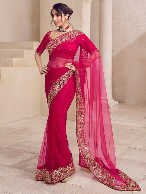 women pink embroidered saree with blouse - 21978033 - Standard Image - 0