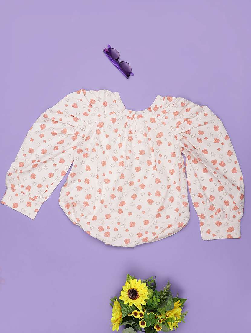 girls printed puff sleeve top - 21978104 -  Standard Image - 1