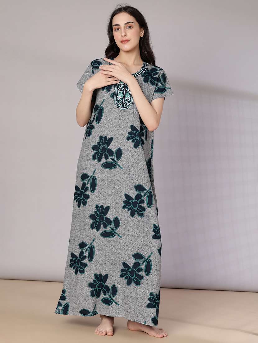 women printed short sleeve nighty - 21978124 -  Standard Image - 1