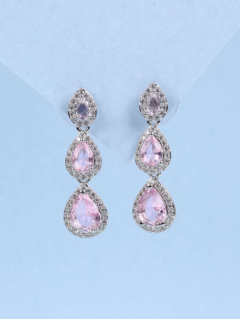 pink cubic zirconia dangle earrings - 21978217 -  Standard Image - 1