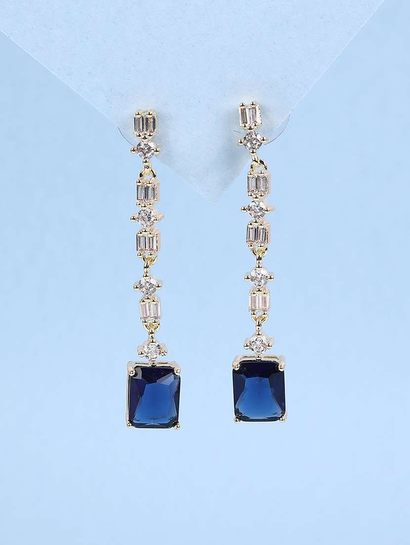 blue emerald cut crystal drop earrings - 21978218 -  Standard Image - 1