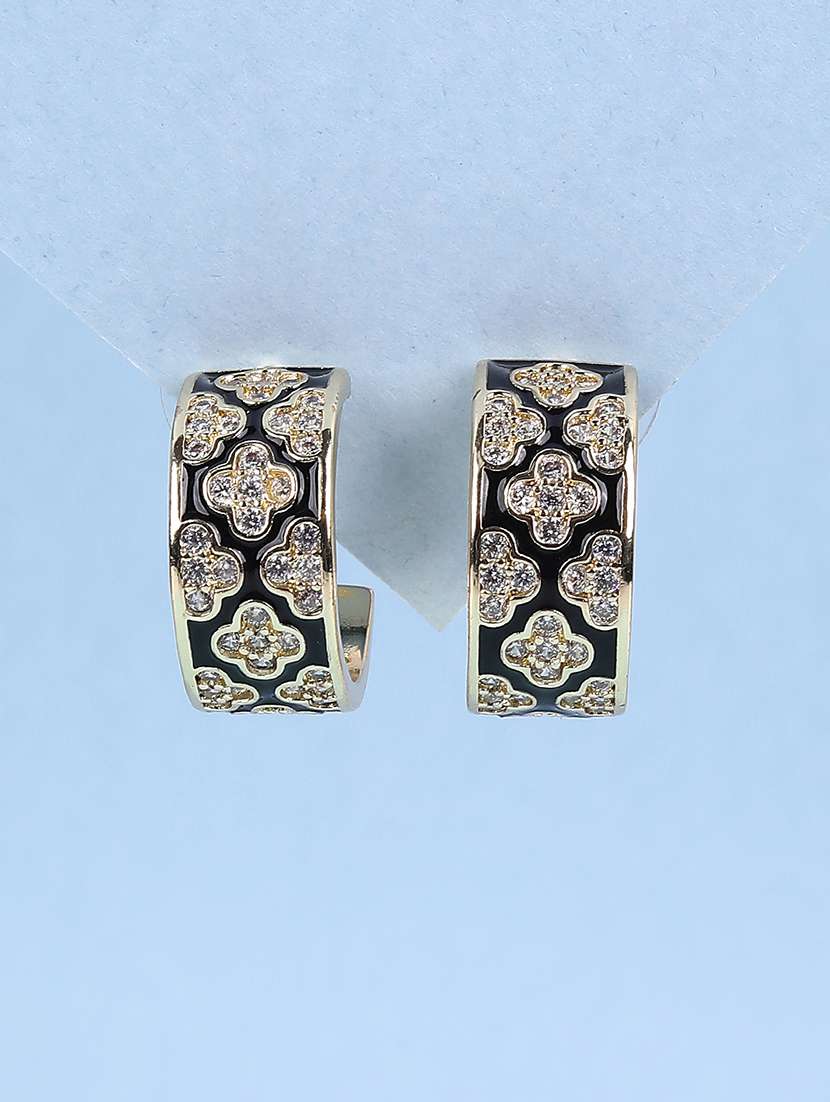 blue enamel & crystal stud hoop earrings