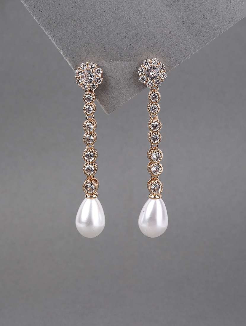 white pearl and crystal dangle earrings - 21978221 -  Standard Image - 1