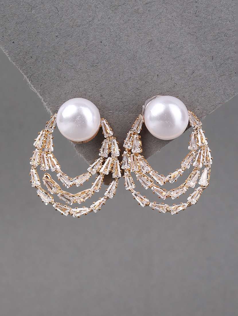 white pearl and crystal stud earrings