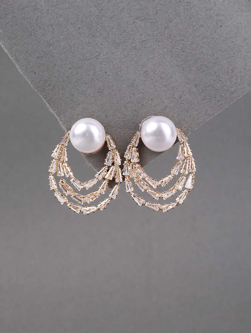 white pearl and crystal stud earrings - 21978223 -  Standard Image - 1