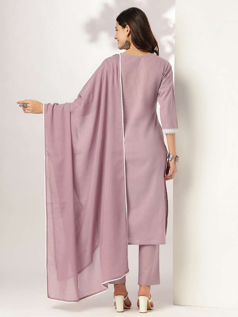 women embroidered three quarter sleeve kurta pant with dupatta set - 21978455 -  Standard Image - 1