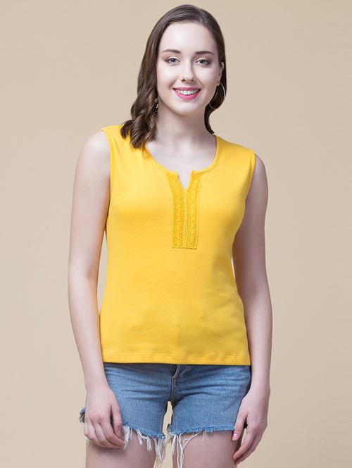 women yellow solid sleeveless regular top - 21978469 -  Standard Image - 0