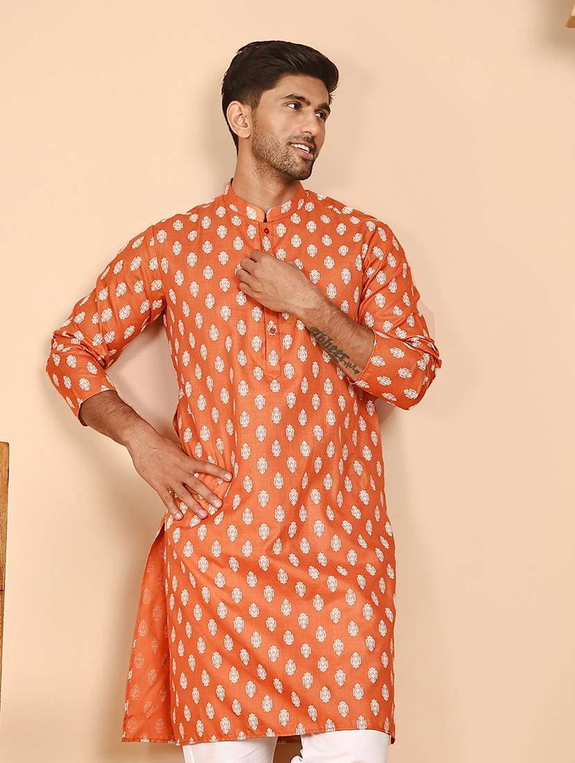 men printed mandarin neck long kurta - 21978470 -  Standard Image - 1