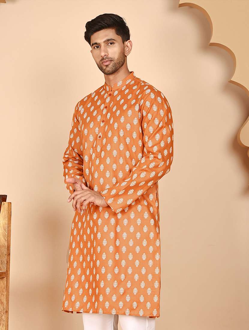 men printed mandarin neck long kurta - 21978470 -  Standard Image - 4
