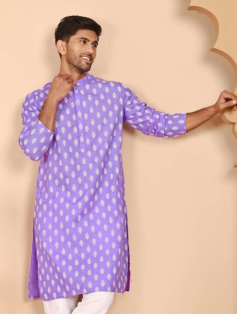 men printed mandarin neck long kurta - 21978471 -  Standard Image - 1