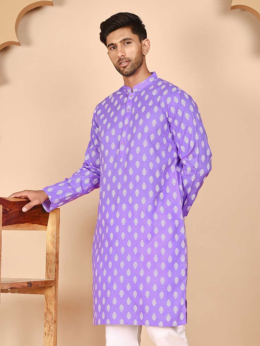 men printed mandarin neck long kurta - 21978471 -  Standard Image - 4