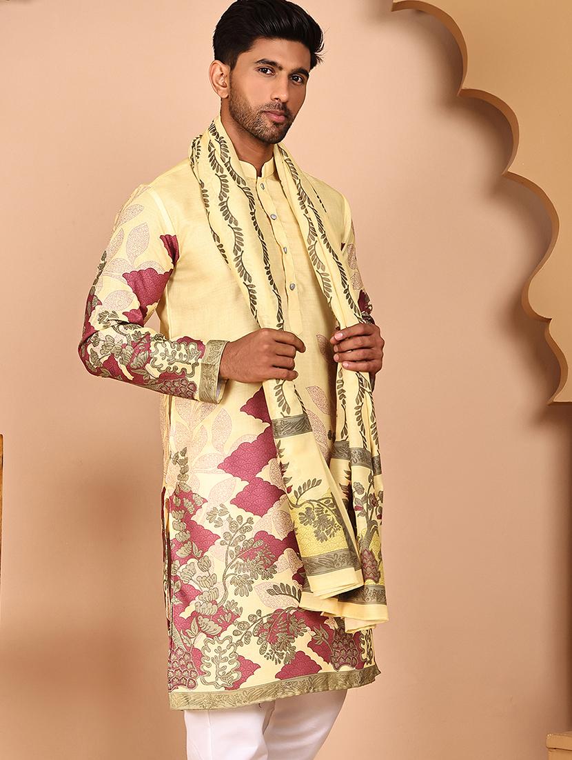men printed mandarin neck long kurta with dupatta  - 21978475 -  Standard Image - 1