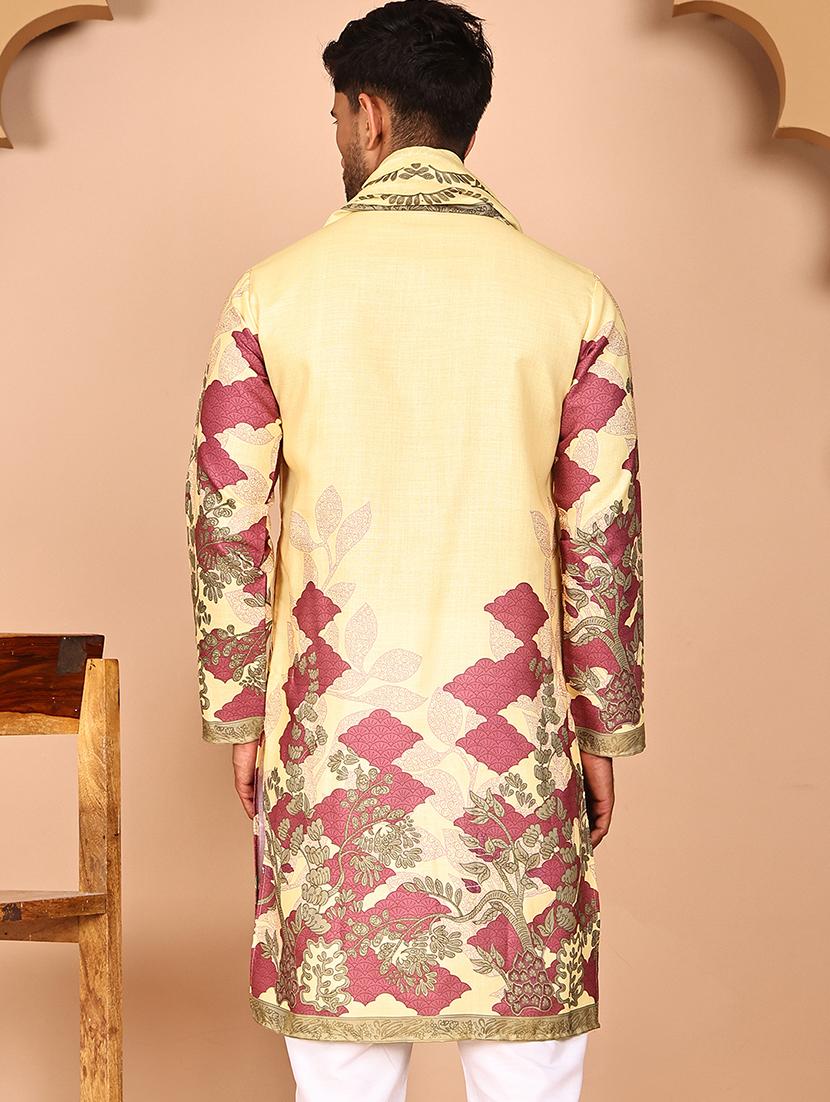 men printed mandarin neck long kurta with dupatta - 21978475 - Standard Image - 4