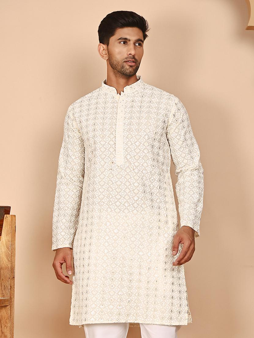 men embroidered mandarin neck long kurta - 21978476 - Zoom Image - 0