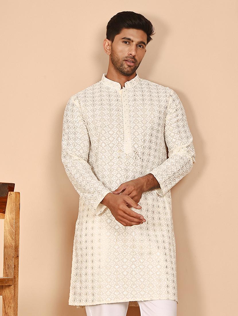 men embroidered mandarin neck long kurta - 21978476 -  Standard Image - 1