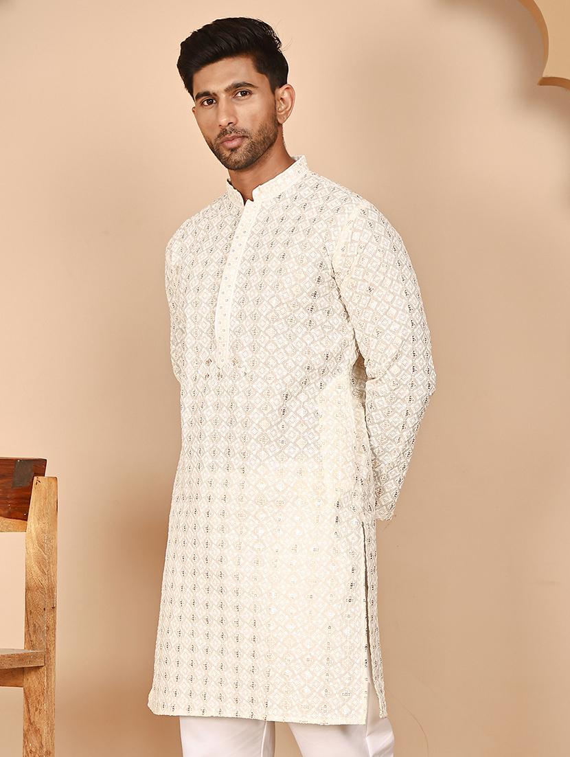men embroidered mandarin neck long kurta - 21978476 - Standard Image - 4