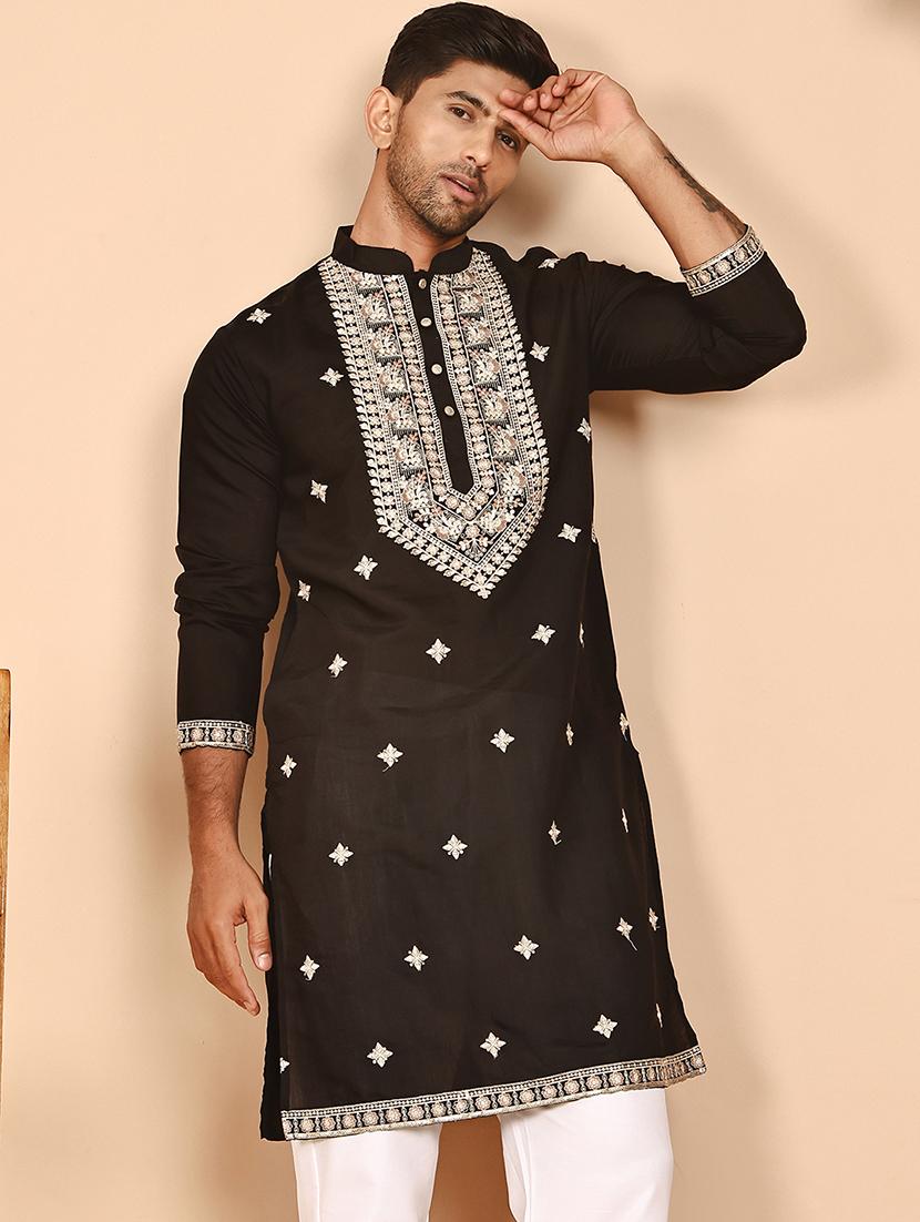 men embroidered mandarin neck long kurta - 21978478 - Standard Image - 1