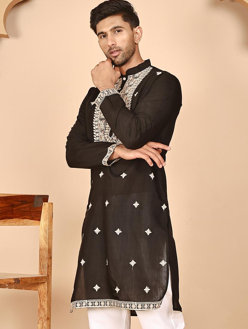 men embroidered mandarin neck long kurta - 21978478 - Standard Image - 4