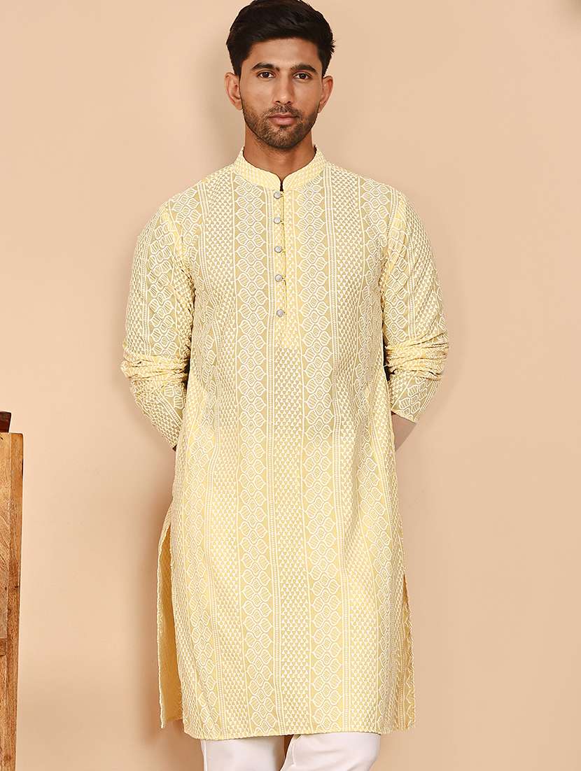 men embroidered mandarin neck long kurta - 21978483 - Standard Image - 1