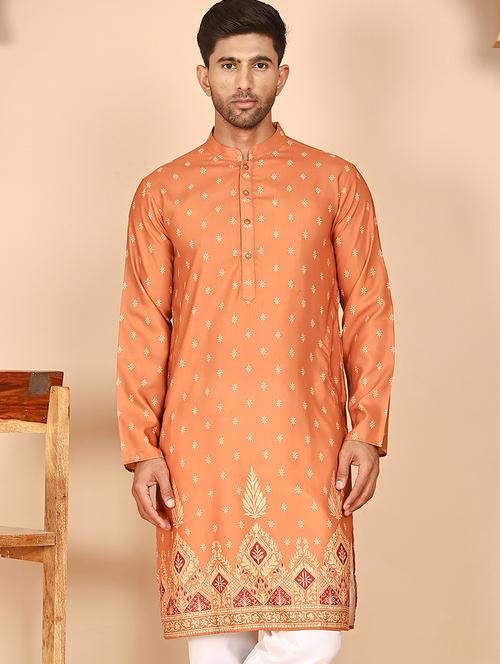 men printed mandarin neck long kurta - 21978487 - Standard Image - 0