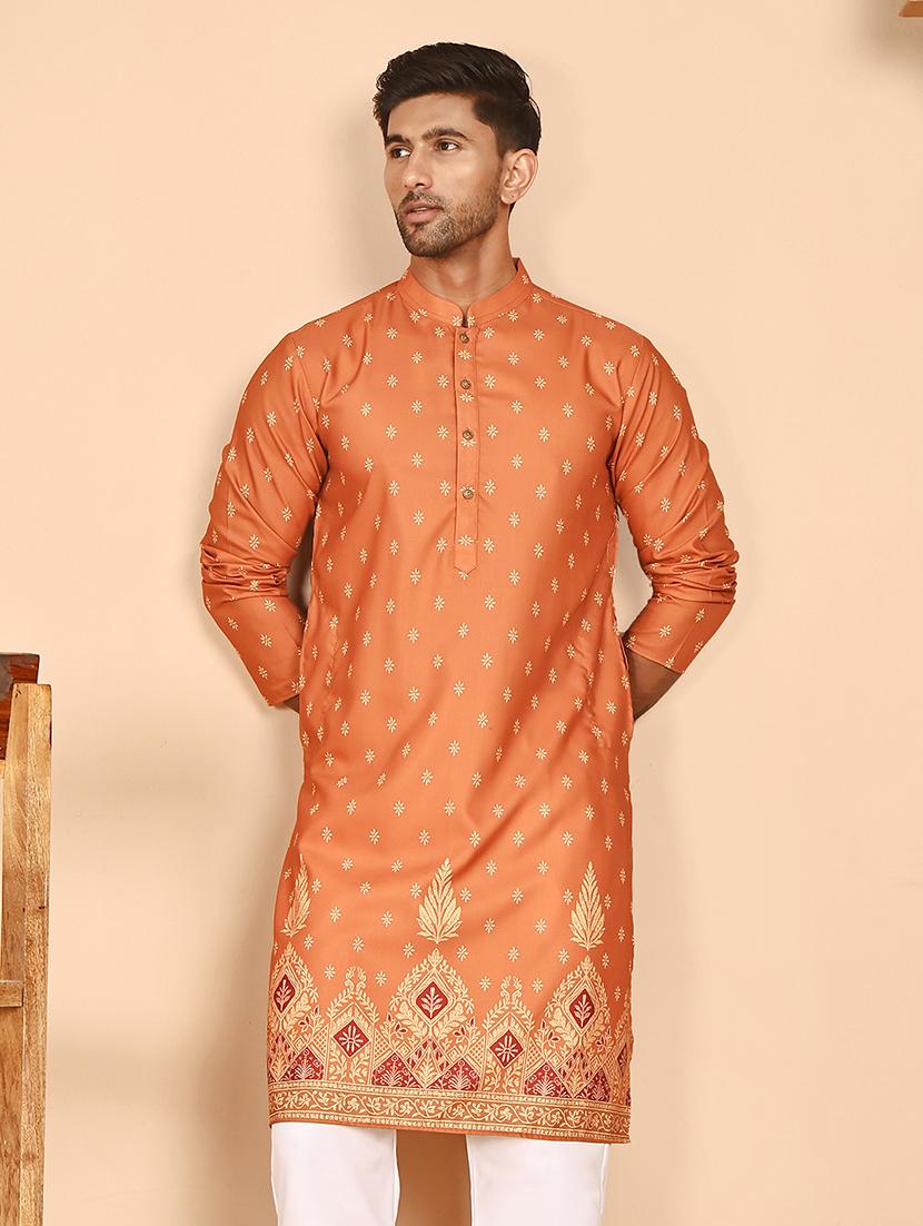 men printed mandarin neck long kurta - 21978487 - Standard Image - 1