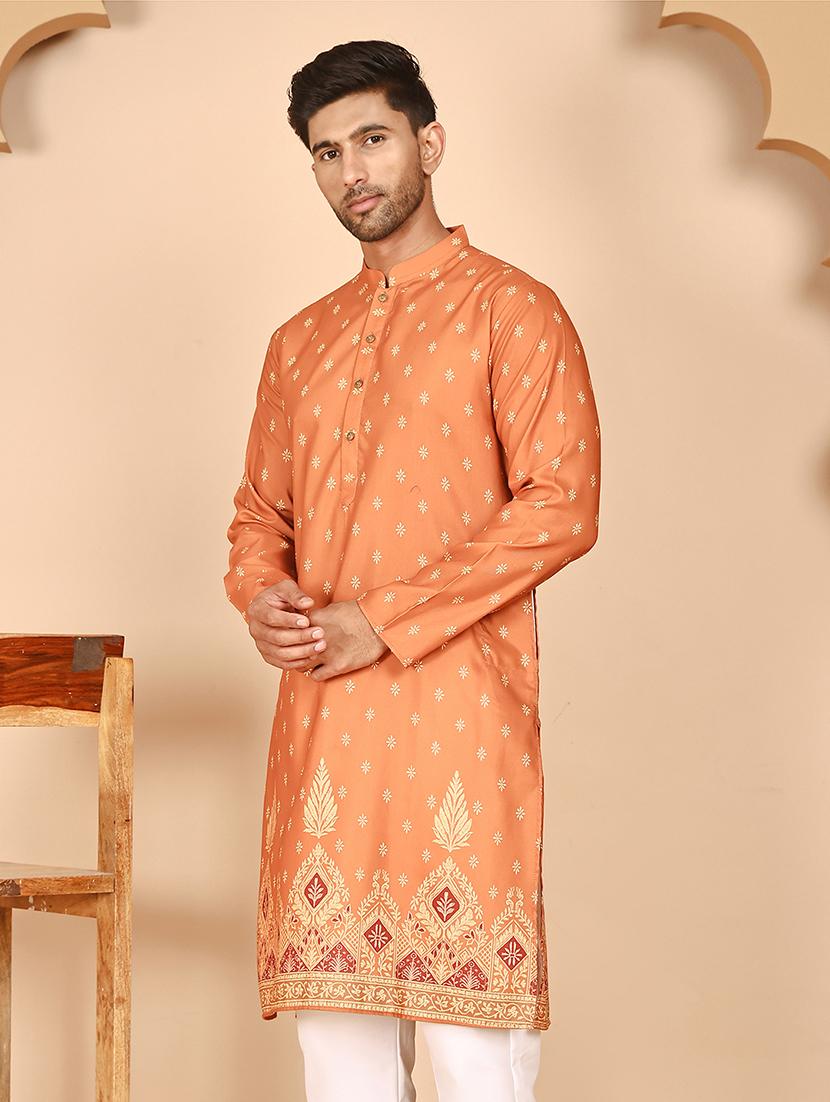 men printed mandarin neck long kurta - 21978487 - Standard Image - 4