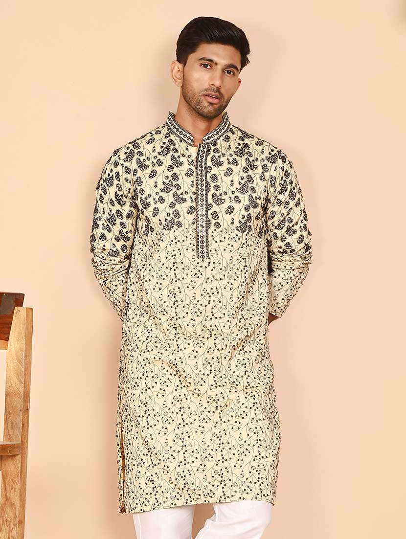 men embroidered mandarin neck long kurta - 21978488 -  Standard Image - 1
