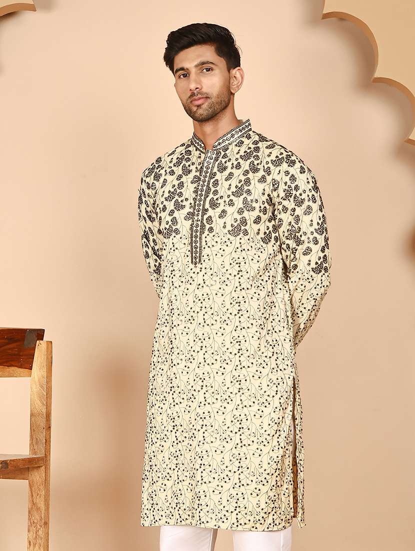 men embroidered mandarin neck long kurta - 21978488 -  Standard Image - 4