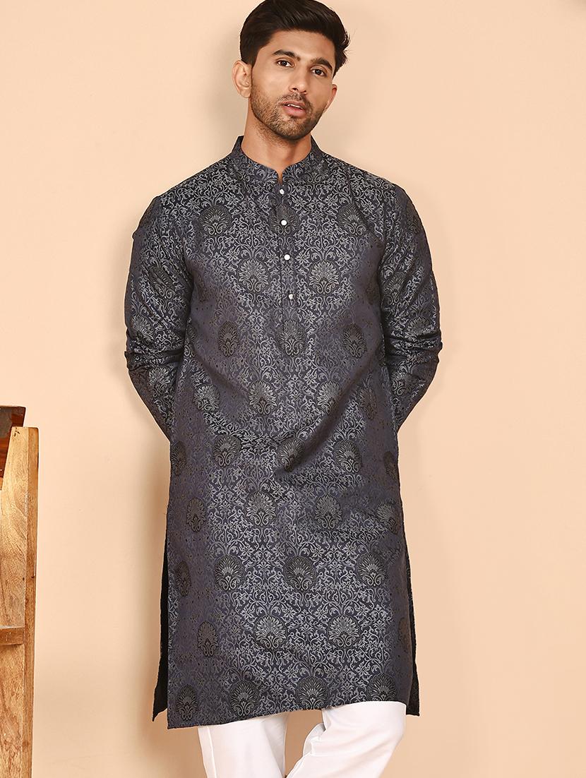 men self design mandarin neck long kurta - 21978490 - Standard Image - 1
