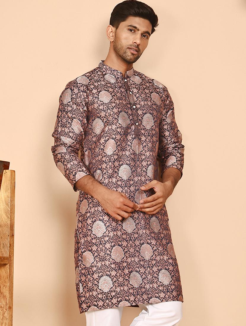 men self design mandarin neck long kurta - 21978491 - Standard Image - 1