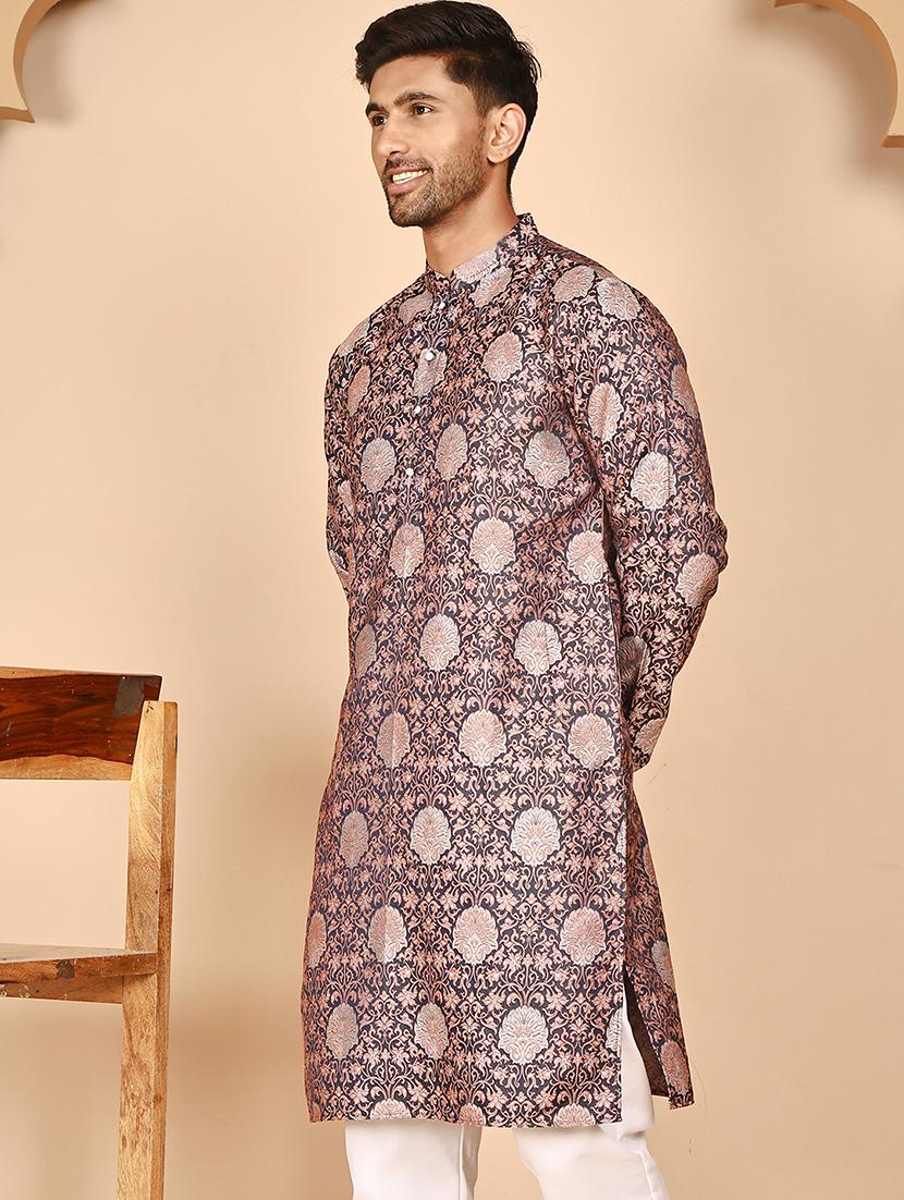 men self design mandarin neck long kurta - 21978491 - Standard Image - 4