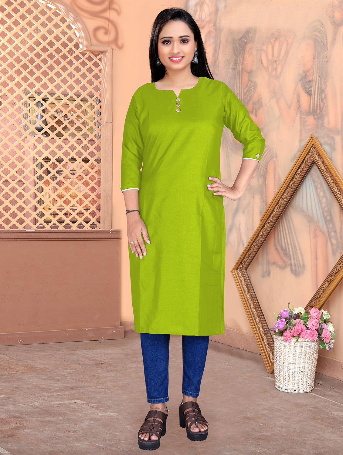 women solid three quarter sleeve straight kurta - 21978504 - Zoom Image - 0