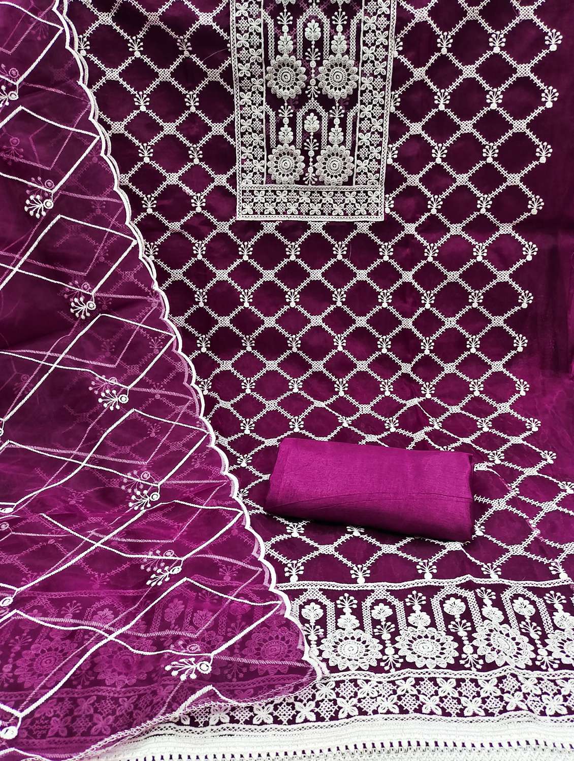 women solid with work embroidered unstitched suit set - 21978516 -  Standard Image - 1