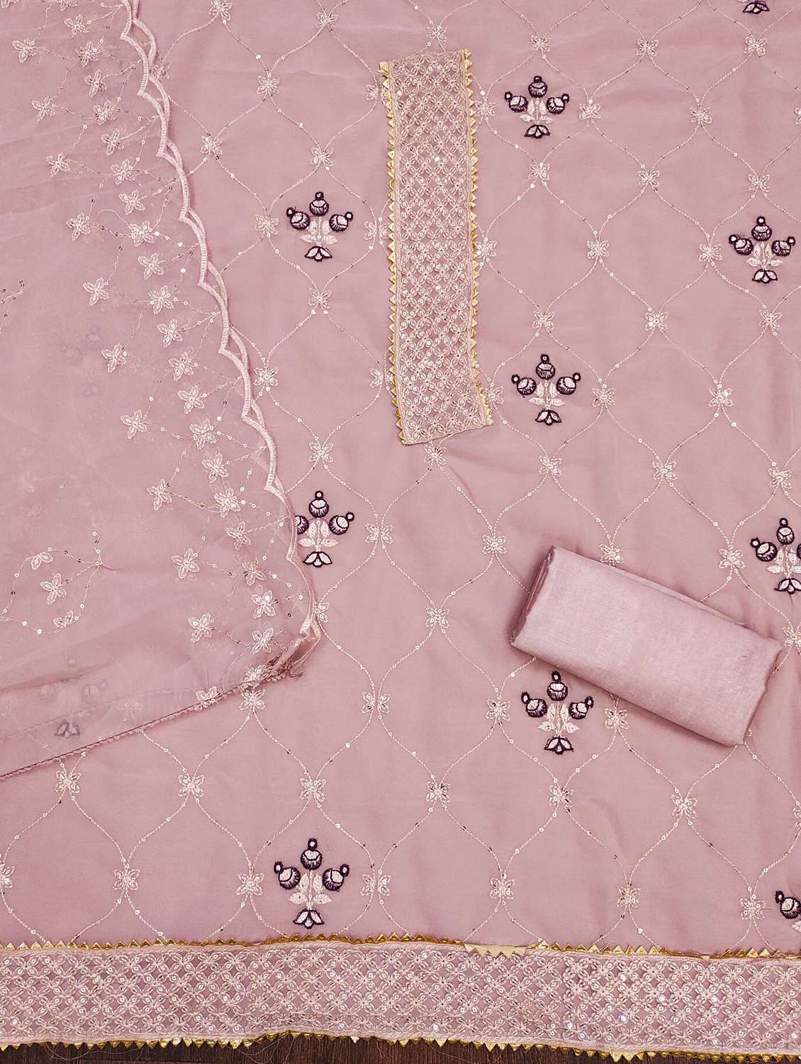 women solid with work embellished unstitched suit set - 21978532 -  Standard Image - 1