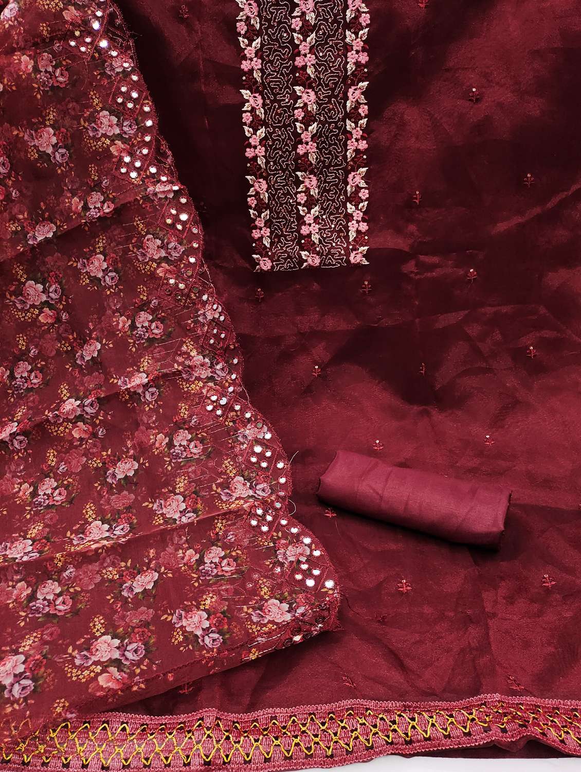 women solid with work embroidered unstitched suit set - 21978538 -  Standard Image - 1