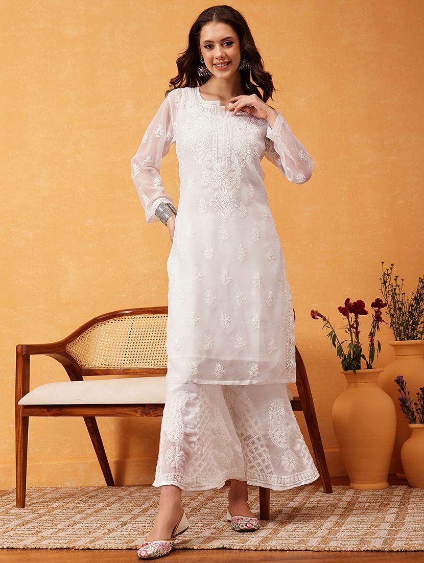 women chikankari long sleeve kurta palazzo set - 21978552 - Standard Image - 1