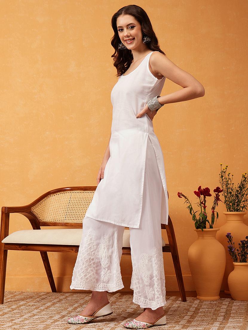 women chikankari long sleeve kurta palazzo set - 21978552 - Standard Image - 4