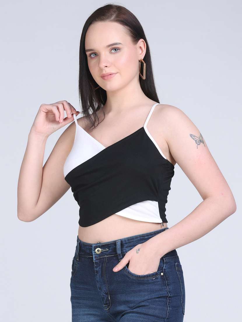 color block shoulder strap crop camisole top - 21978569 -  Standard Image - 1