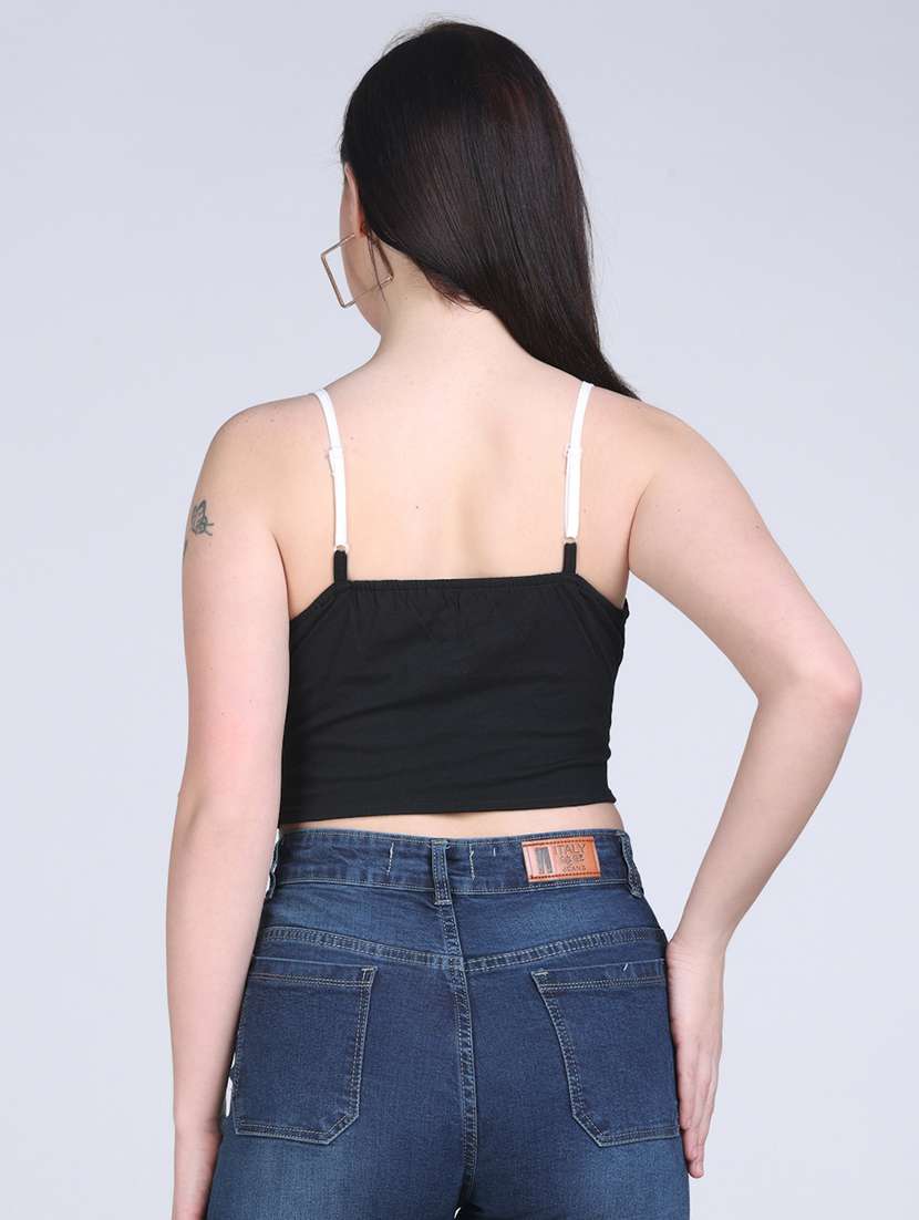 color block shoulder strap crop camisole top - 21978569 -  Standard Image - 4