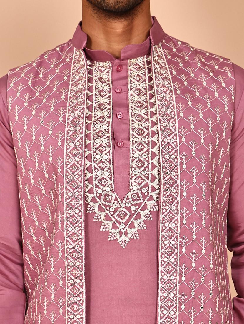 men mandarin neck kurta pyjama with jacket ethnic wear set - 21978573 - Standard Image - 4