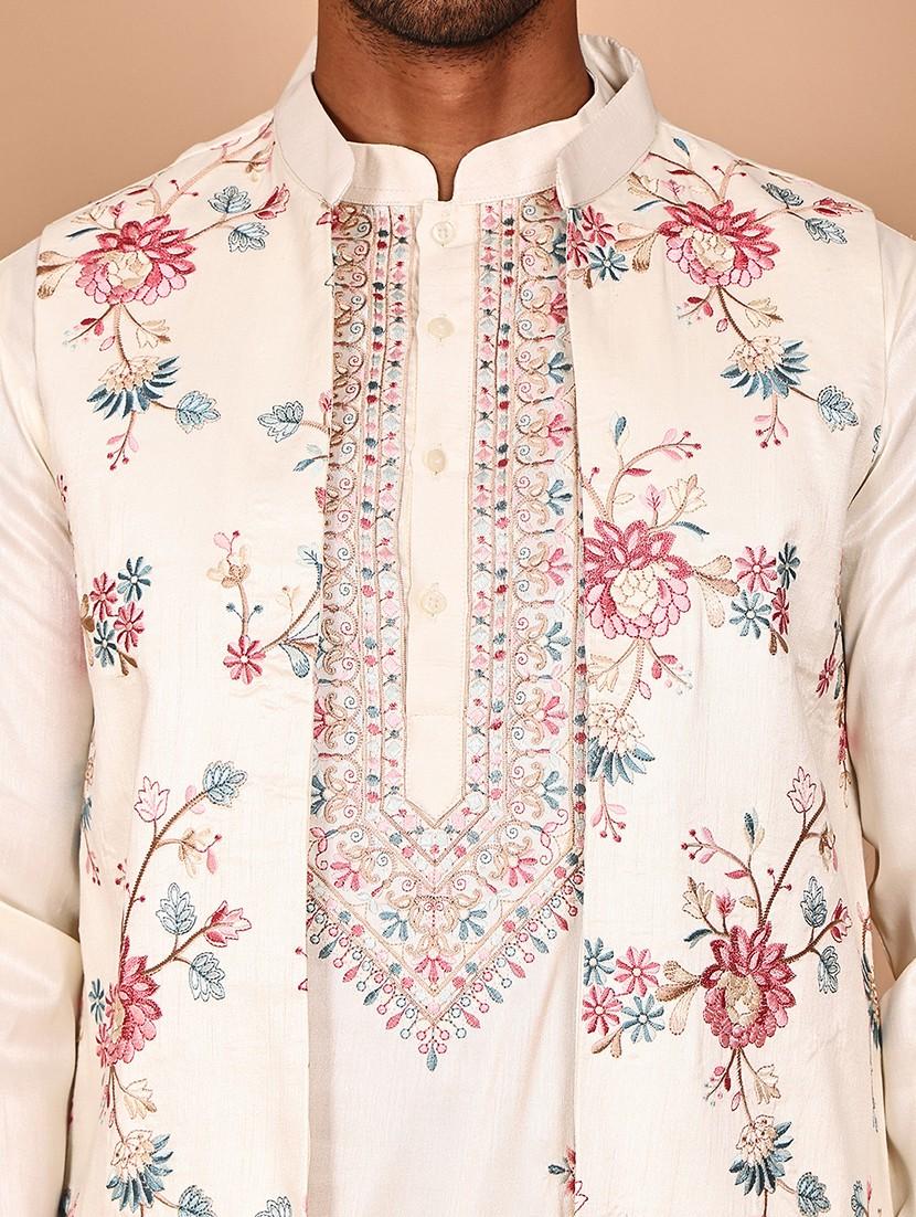 men mandarin neck kurta pyjama with jacket ethnic wear set - 21978576 - Standard Image - 4