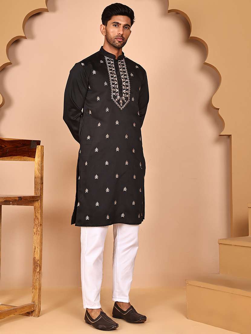 men mandarin neck kurta pyjama with jacket ethnic wear set - 21978579 -  Standard Image - 1